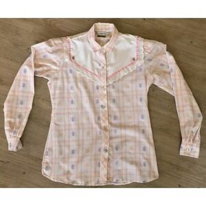 VTG 70's Karman Woman's Western Floral Bib Pearl Snap Shirt Cute